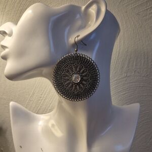 Bohemian Style Filigree Antiqued Brass Drop Earrings